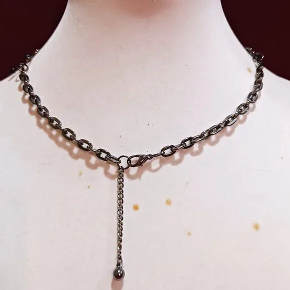 Handmade Gunmetal Rings Black Hematite Bead Bib Statement Necklace Tassel Fringe - Picture 8 of 12